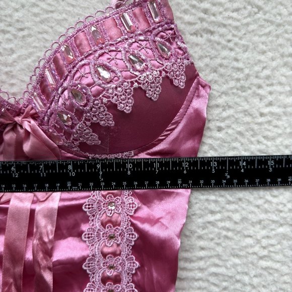 Y2K Vintage Barbie Pink Princess Cami Camisole Top S Small Satin Rhinestone - Picture 8 of 11